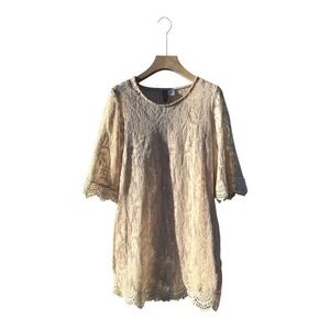 NWT! Divided by H&M Women Boho Cream Lacey Mini Dress 3/4 Sleeves 6 Western chic